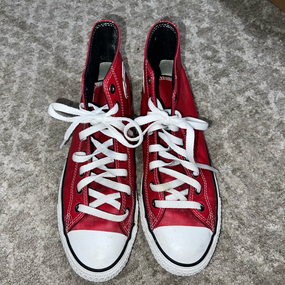 RED LEATHER CONVERSE CUSTOM MADE men’s 9